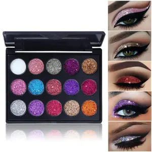 15 Colors Shimmer Glitter Sparkle Glittery Eyeshadow Makeup Palette Pallet Glitter for Girls,Pink Silver Red Rose Green Sparkling Sparkly Glitter Gel Pigment Eyeshadow Face Paint Makeup Palette
