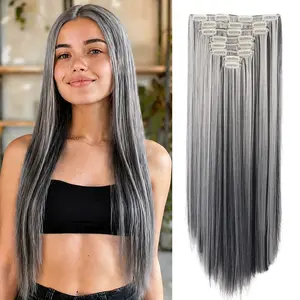 24 Inch 6PCS Clip In Synthetic Hair Extensions 180g/6.3oz Straight Invisible Heat Resistant Full Head Hairpieces for Women Daily Party Wedding