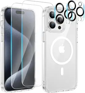 Entronix Case for iPhone 17/16/15/14/13/12/11 Air/Plus/Pro Max - Clear Magnetic Case, 2 Camera Lens & 2 Tempered Glass Screen Protector, Accessories