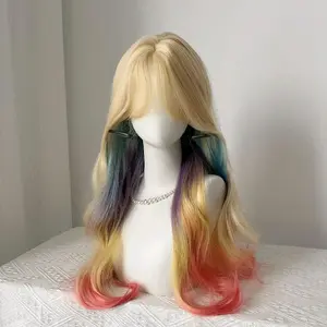 Rainbow Hairpiece - Vibrant Multi-Color Long Wavy Synthetic Hair Extension for Stylish Looks
