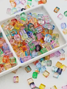 200pcs Transparent Glass Beads Bulk for DIY Jewelry Making, 0.7cm Square Crystal Beads for Bracelet Accessories, Bead Assortment, Casual Style All Seasons