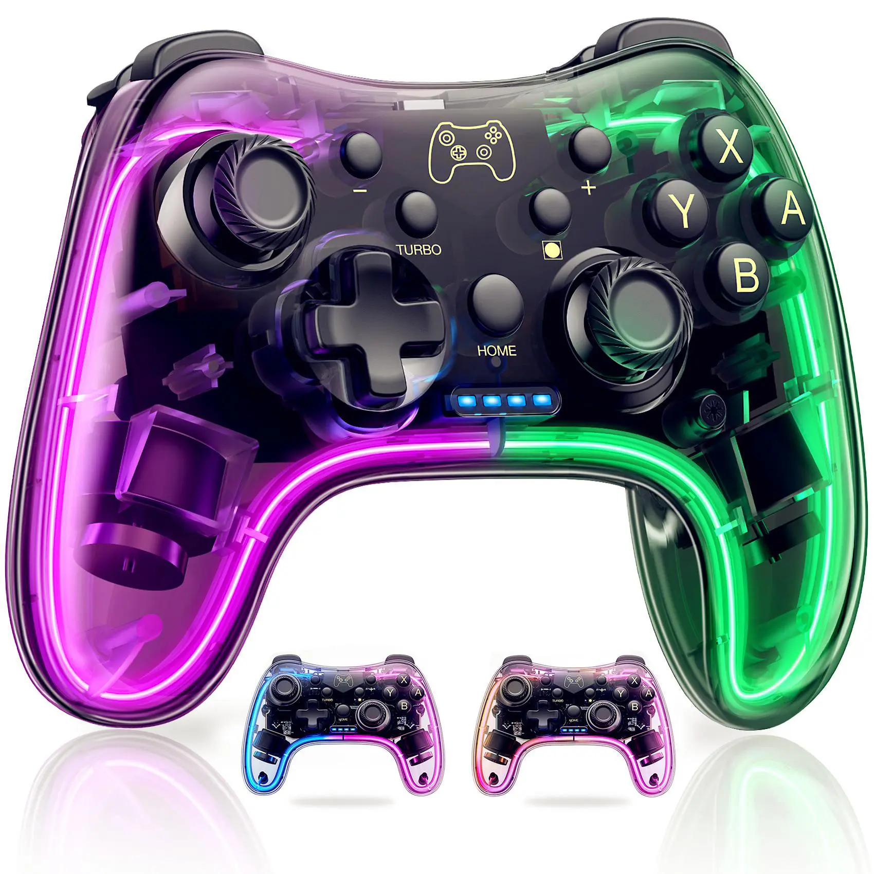 BEBONCOOL Premium RGB Lighting Bluetooth-Wired Gaming Controller - Game Joystick for Switch/Lite/OLED, Adjustable LED Accessory with Turbo, Wake-Up, Vibration, Multi-Platform & App Support