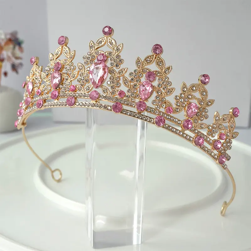 Alloy children's crown with bright diamonds and multi-colored crystals, bridal headpiece, princess crown, birthday and wedding hair accessory