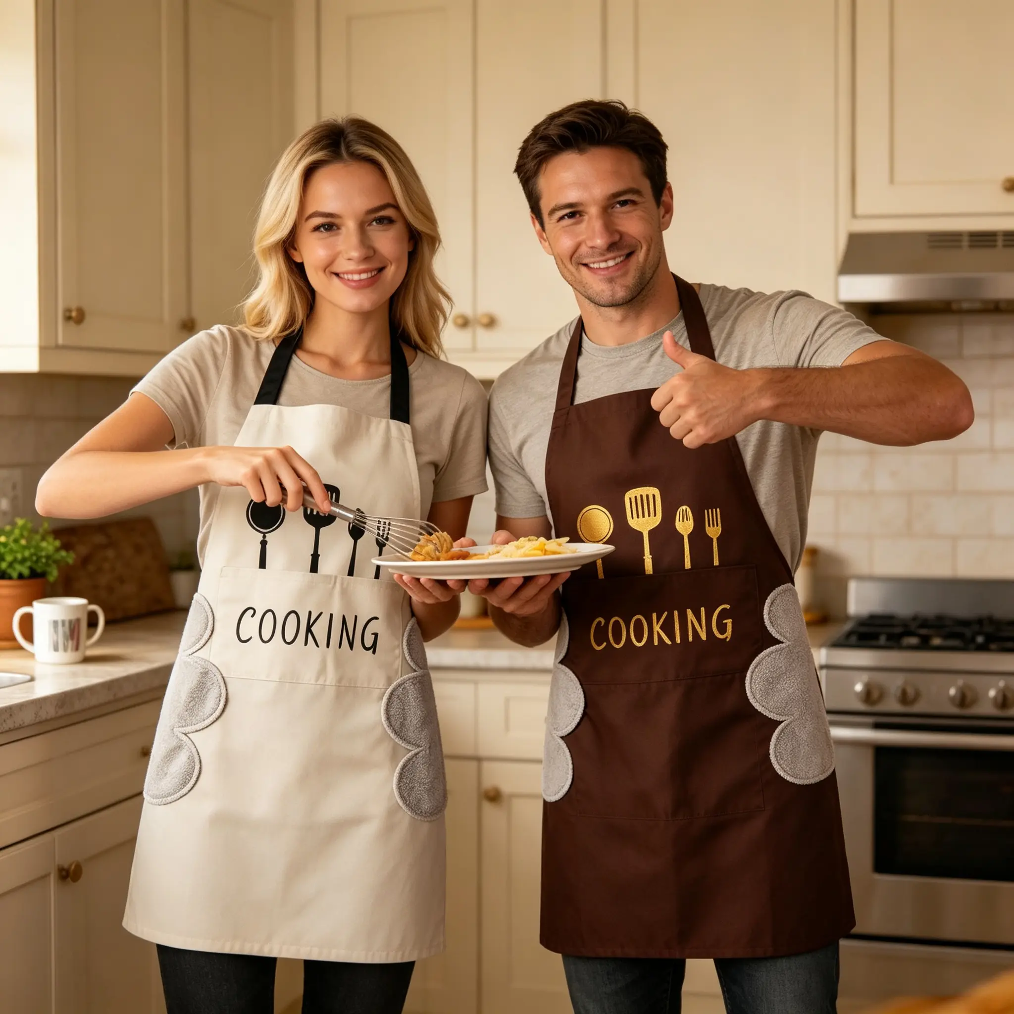 Unisex Chef Style Aprons (2-Pack) - Waterproof, Oilproof, Lightweight, Easy Clean, Multifunctional All Purpose Aprons with Hand Wipe, Pockets, Adjustable Hanging Neck, 1 Size for Kitchen, BBQ Use