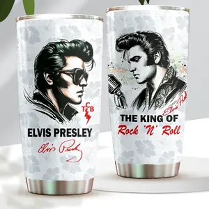 Elvis Presley Black and White 20oz Tumbler, King of Rock and Roll Stainless Steel Travel Mug