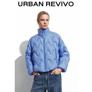 URBAN REVIVO Women's Long-Sleeve Funnel Neck Quilted Down Coat - Elegant, Breathable Quality Fabric Outerwear with Style, Essential Casual Everyday Top (UYY150061)