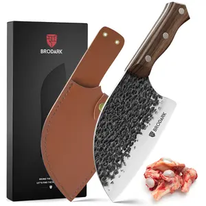 Brodark Serbian Chef Knife Bundle - Small Meat Cleaver with Leather Sheath High Carbon Stainless Steel Meat Knives Heavy Duty Blade Sleeves For Home Outdoor &Camping Outdoorfun Bone-cutting knife