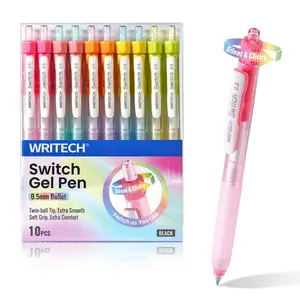 WRITECH Retractable Gel Ink Pens: 0.5mm Black-Ink Switch Between Silent and Clicky Soft Grip Fine Point Pen for Journaling Smooth Writing Quick-dry No Bleed 10ct