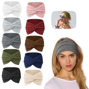 10PCS Non-slip Comfortable Breathable Sweatband Women African Wide Hair Wrap Extra Turban Head Bands for Lady Large Sport Workout Stretch Headbands