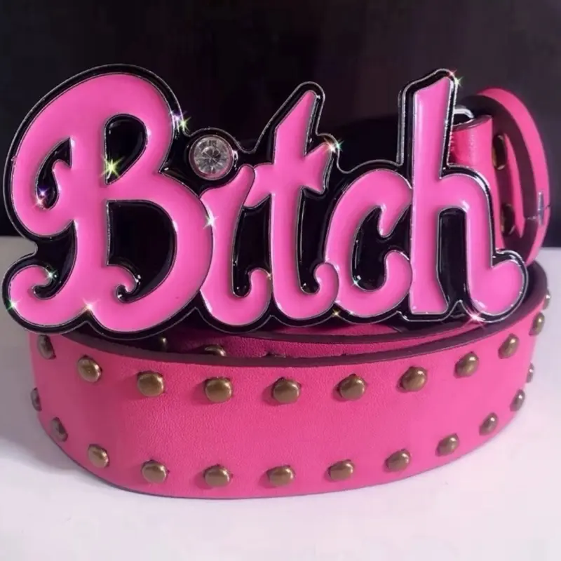 The Fortune Family Y2K Grungecore Punk Rivet Hollow Metal Belt Pink Studded Waist Belt, Waist Chain Belts, Emo Steampunk Style, Metal Leather Belt