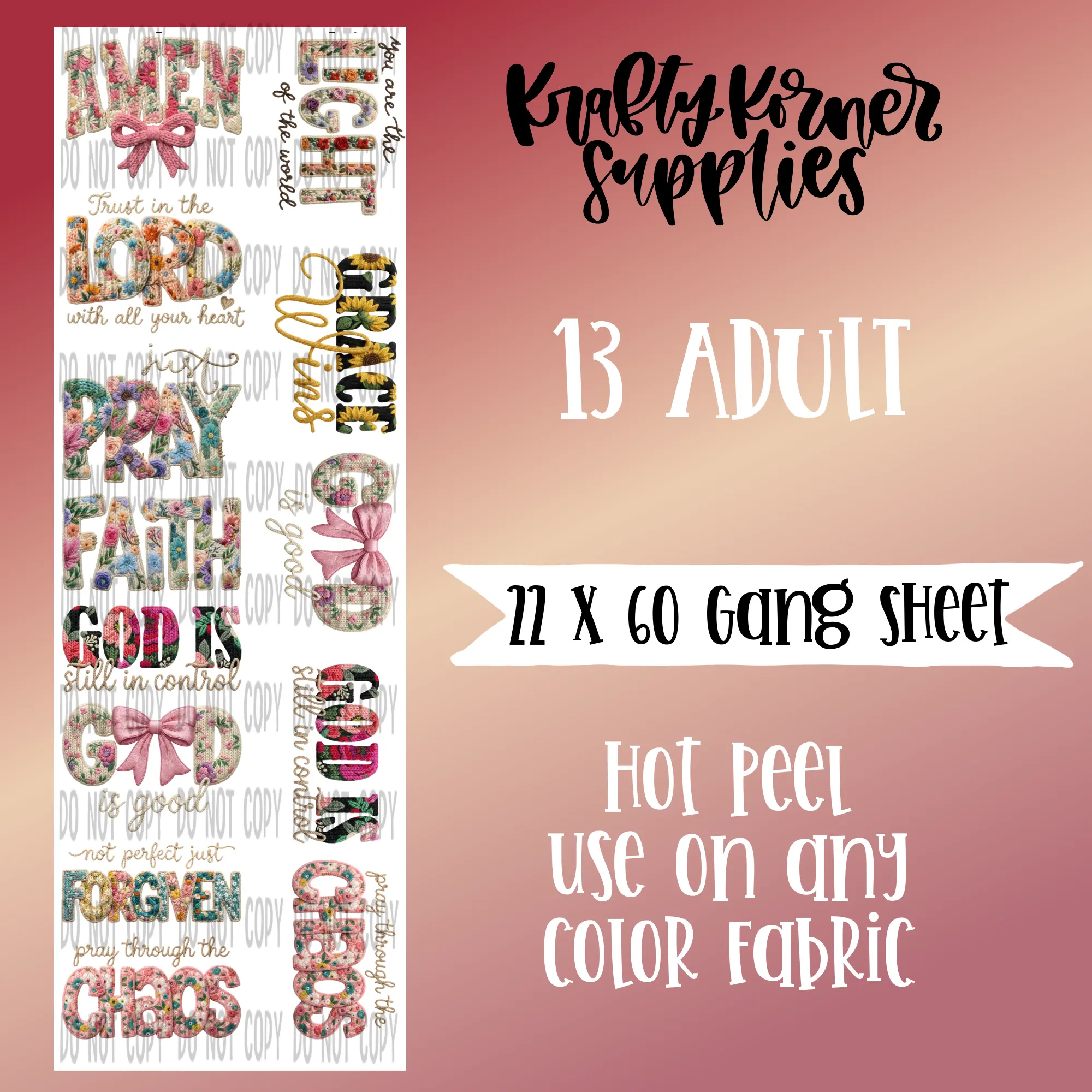 Faith Yarn Transfer Gang Sheet - 22x60in Transfer Film for Any Fabric, Adult Office Stationery Paper Craft Supplies for DIY Design & Handmade Crafts