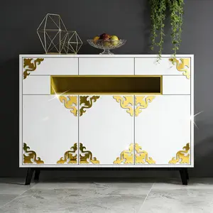 8 pieces/set of golden cloud pattern geometric corner mirror wall stickers, 3D lace acrylic mirror stickers, 15cm self-adhesive decorative corner stickers, suitable for living room walls, TV background walls, and cabinet decoration