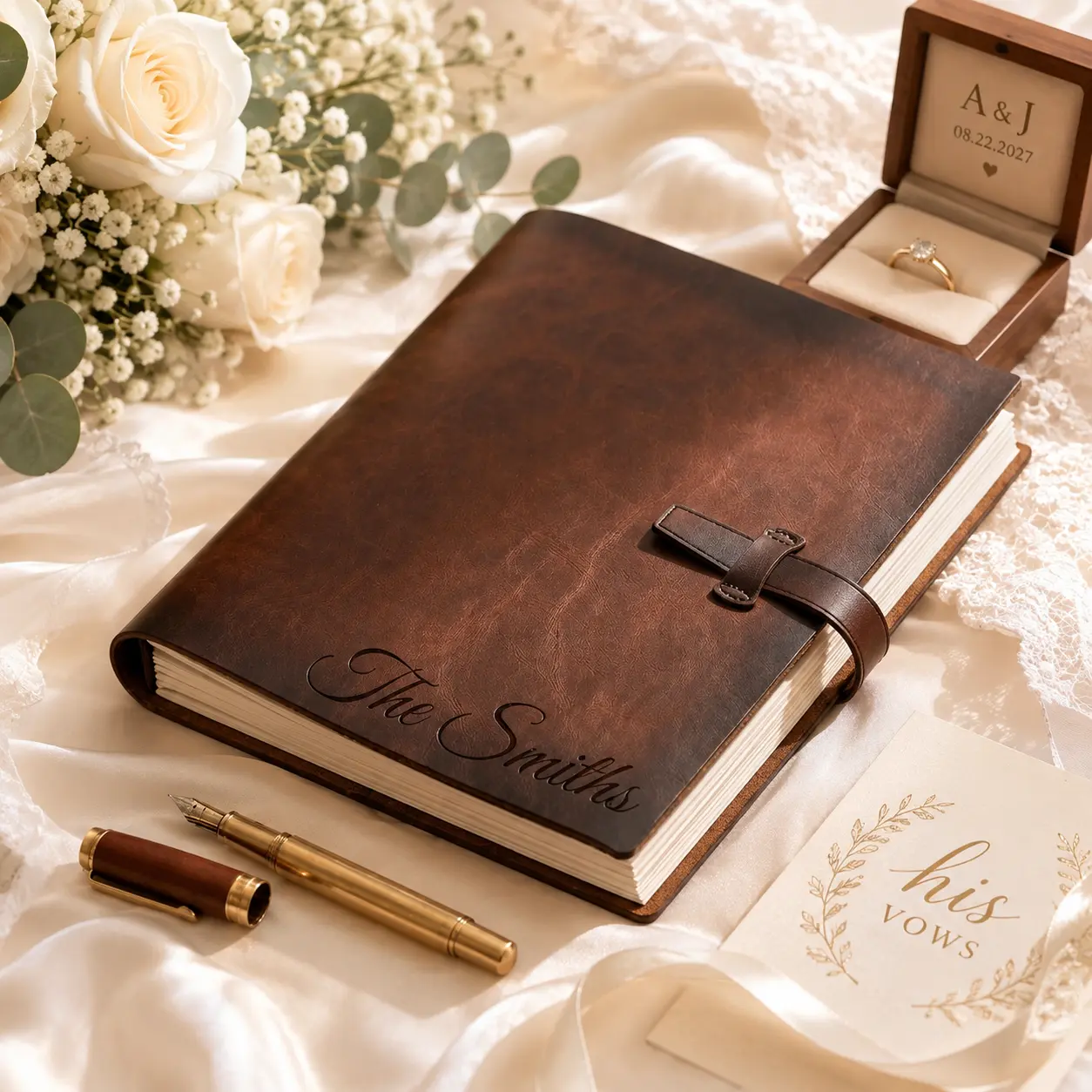 Personalized Leather Photo Album Wedding Picture Scrapbook Couple Anniversary Birthday Gift for Her Mom Dad Women Boyfriend Custom Engraved