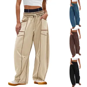 Kingapril Womens Barrel Sweatpants High Waisted Wide Leg Pants Drawstring Athletic Baggy Pants Lounge Sweats Casual Comfy Sporty