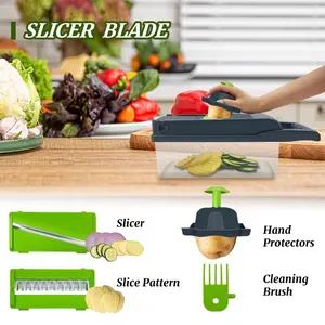Vegetable Chopper 16-in-1 Multifunctional Food Chopper with 8 Blades Slicer Container for Salad Garlic Grater Portable Veggie Cutter & Slicer with Cleaning Brush Hand Protectors