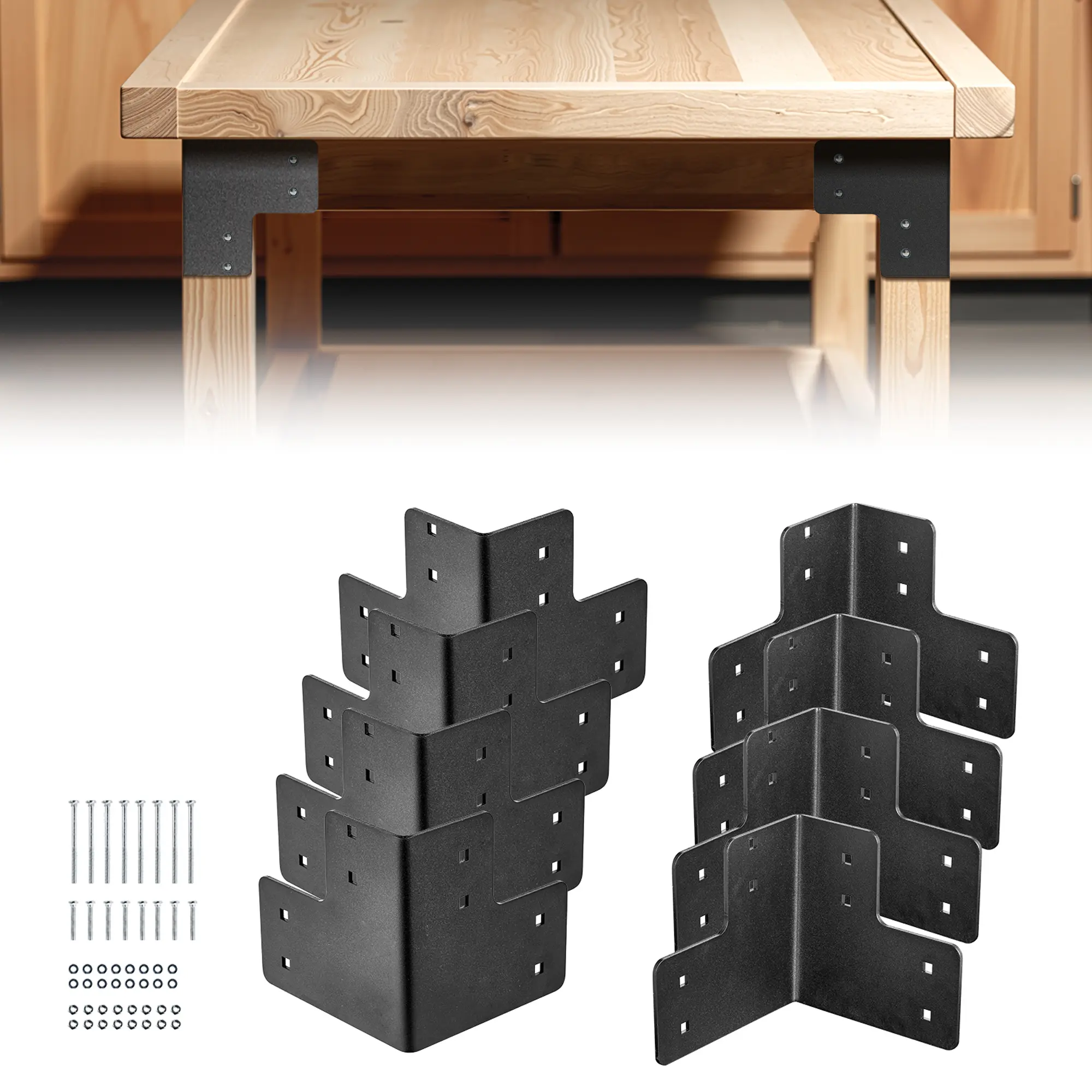 【Summerfinds】VEVOR Workbench Corner Bracket Kit,6.50 x 6.50 x 6.50 inch / 165 x 165 x 165 mm2204lbs/1000kg Load CapacityHeavy Duty Sturdy Steel Angle Brackets with Screwsfor Desk Shop Table Platform8 Pcs