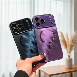 Gradient Colorful Feather Matte Magnetic Lens Protector Case for IP17 Pro Max Full Coverage Shockproof IP16/15/14 Pro Max