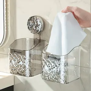 Transparent No-Hole Home Organizer Rack, Suction Cup Bathroom Storage Shelf, Holds Cups and Shower Gel, Strong Load Capacity