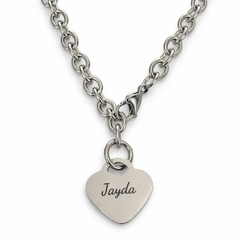 Personalized Stainless Steel Heart Necklace - 16", 18", or 20" Chain - Custom Engraved with Up to Four Lines of Text Heart Pendant Necklace Birthday Gift Jewelry, Custom Engraved Necklaces, Engravable Necklaces