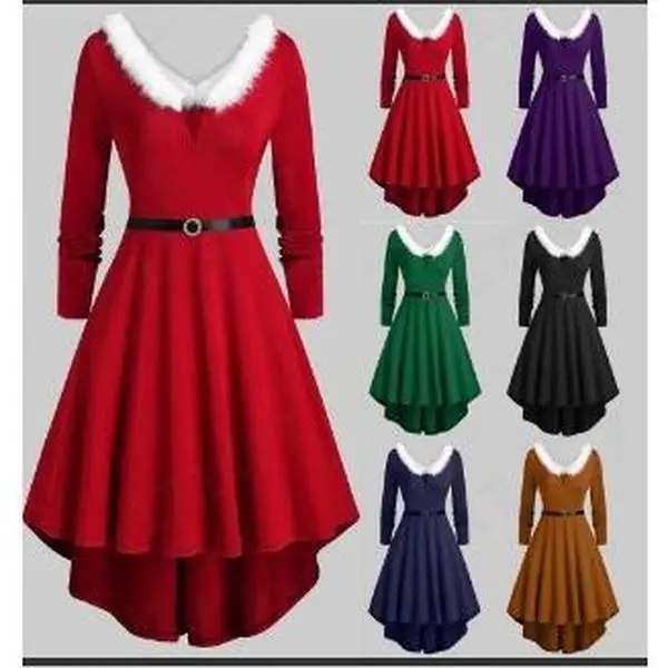 Christmas Dresses,Womens Christmas Dresses Plus Size Party Vintage Santa Vestidos Para Navidad De Mujer Solid Long Sleeve Ugly Casual Dress