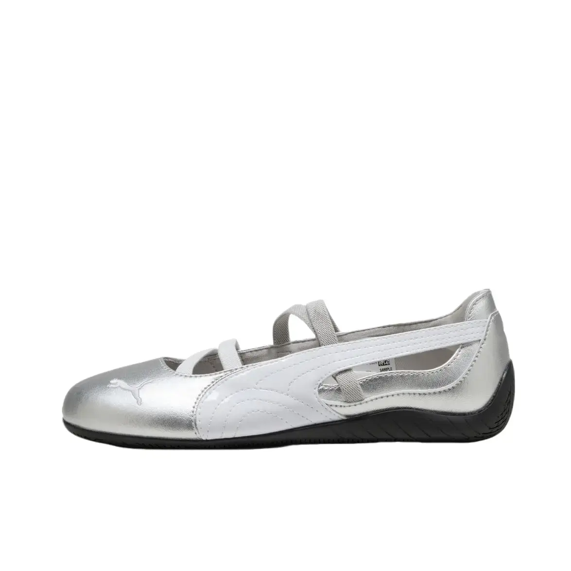PUMA Wmns Speedcat Ballet Metallic Silver PUMA White Low-Top Sneakers 401581-01, Rubber, Chic, Elastic Band