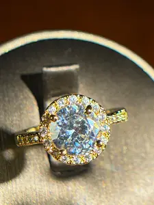 *MOONLIGHT*    Item#00000007  European 14K Gold Plated Halo Four-Prong Setting Round-Cut Large White Cubic Zirconia Adjustable Fashion Ring (Center Stone 2 Carat, Ring Size 6 and Up)