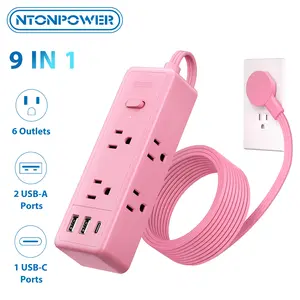 NTONPOWER 10FT Pink Extension Cord Kawaii Power Strip with 6 AC Outlets & 2 USB A Ports 1 USB C Compact for Cute Pink Kawaii Desk Home Essentials,Mother's day gift ideas