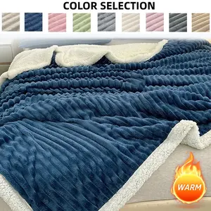 Plush Soft Lamb Fur Blanket, King Queen Size, Reversible Double Layer Striped, No Shedding, Perfect for Nap Blanket, Cozy Soft Warm Blanket Throw