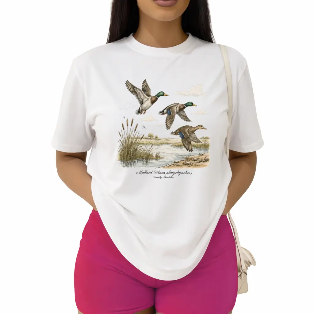 Vintage Mallard Duck Graphic Shirts Unisex Short Sleeve Outdoor, Retro Waterfowl Nature Tee Bird Watcher Gifts