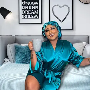 Women's Silky Satin Robe and matching bonnet set