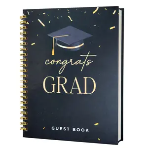 Graduation Guest Book - Black Hardcover Gold Spiral Binding - 120 Guest Pages - Grad Book with Guestbook Table Sign