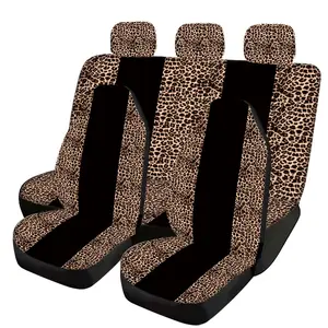Leopard Print Patchwork Car Interior Set, 5 Seat Full Coverage, Universal All-Season Fabric, Car Seat Covers & Headrests, Car Seat Cushion