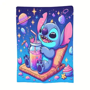 DISNEY CLASSIC Stitch Cartoon Printing Throw Blanket For Adults All Seasons Flannel Fleece Blanket Soft Warm Blankets For Couch Sofa Bed Camping Travel