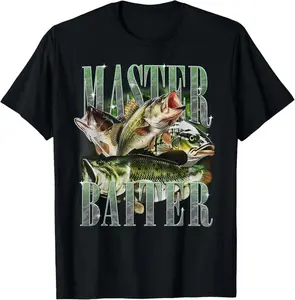 Master Baiter Bass Fishing Fisher Papa Dad Happy Fathers Day Casual Short Sleeve Cotton T-Shirt