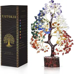 YATSKIA 7 Chakra Tree of Life Crystal and Healing Stones Women's Birthday Gift Positive Energy Feng Shui Ornament Home Office Decor Spiritual Gift for Her