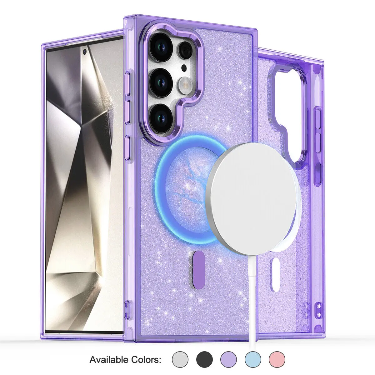 [LX] Glitter Bling MagSafe Magnetic Acrylic Wireless Phone Case - Durable Shockproof Protection Accessory for Samsung Galaxy S26 Ultra, S25, S24, S23, S24 FE 5G - Mother's Day Gift for Her summerwins