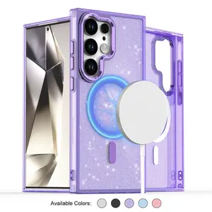 Glitter Bling MagSafe Magnetic Acrylic Casing for Samsung Galaxy S26 Ultra, S25, S24, S23, S24 FE 5G - Shockproof Smartphone Cellphone Handheld Accessory, Mother's Day Gift for Her summerwins