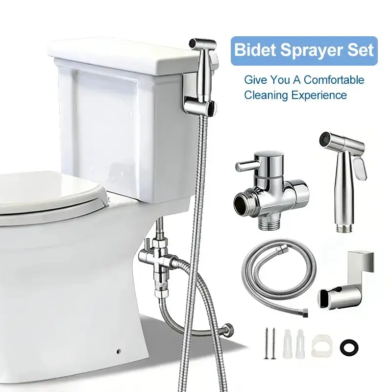 Stainless Steel Bidet Sprayer Kit with Bidet Attachments for Toilet, Easy-Install Hose, Pressure Control Handheld Fixture, Fits US Standard 7/8" Connections, Ideal for Personal Hygiene & Feminine Wash, Toilet-Mounted & Bidet Parts
