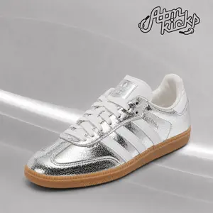 adidas Samba OG Silver Metallic Cracked Leather (Women's) Women's Authentic Shoes Footwear Sneaker Trainer Comfortable Walking Fashion Trending Gift