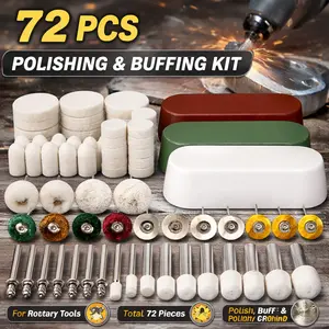 Complete Buffing & Polishing Kit 72 Pcs – Compatible with Dremel Rotary Tools, 1/8" Shank Accessories, Includes Compound, Wire Wheels, Felt, Cotton