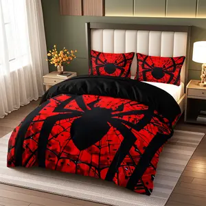 Spider Pattern Modern Bedding Set, Includes Duvet Cover and Two Pillowcases, 100% Polyester, Suitable for Bedroom and Guest Room