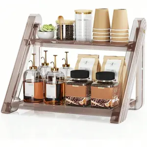 Foldable Countertop Coffee Station Organizer Rack, 2-Tier Shelf for Coffee Bar Accessories, Condiment Storage Caddy for Kitchen, Home, Office