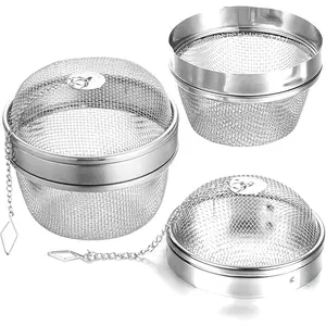 2pack Stainless Steel Spice Ball Chained Lid Sphere Mesh Hot Pot Tea Strainer Herb Spice Filter Large size 3 Inch Rotate open