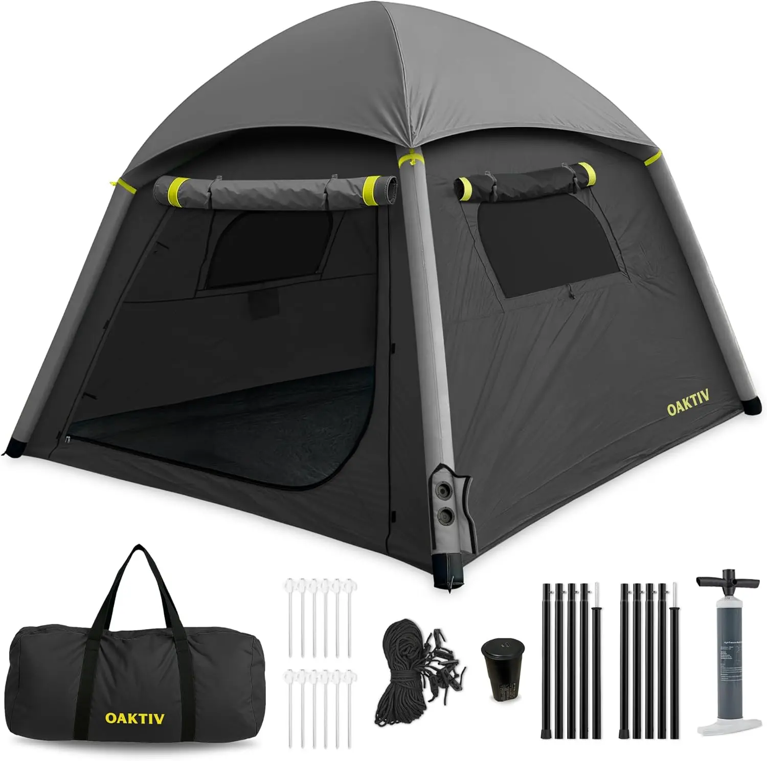 CloudCamp - Inflatable Camping Tent – 6 Person Blow Up Air Tent with UV Protection, Waterproof Oxford Cloth, Quick Setup Glamping Tent – Battery and Manual Pump Included