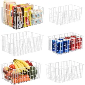 Freezer Organizer Bins, Vertical Sides Wire Freezer Baskets for Upright Freezer, Chest Freezer Organizer Deep Freezer Containers for Foods, Snacks, Vegetables, Fruits, Set of 6