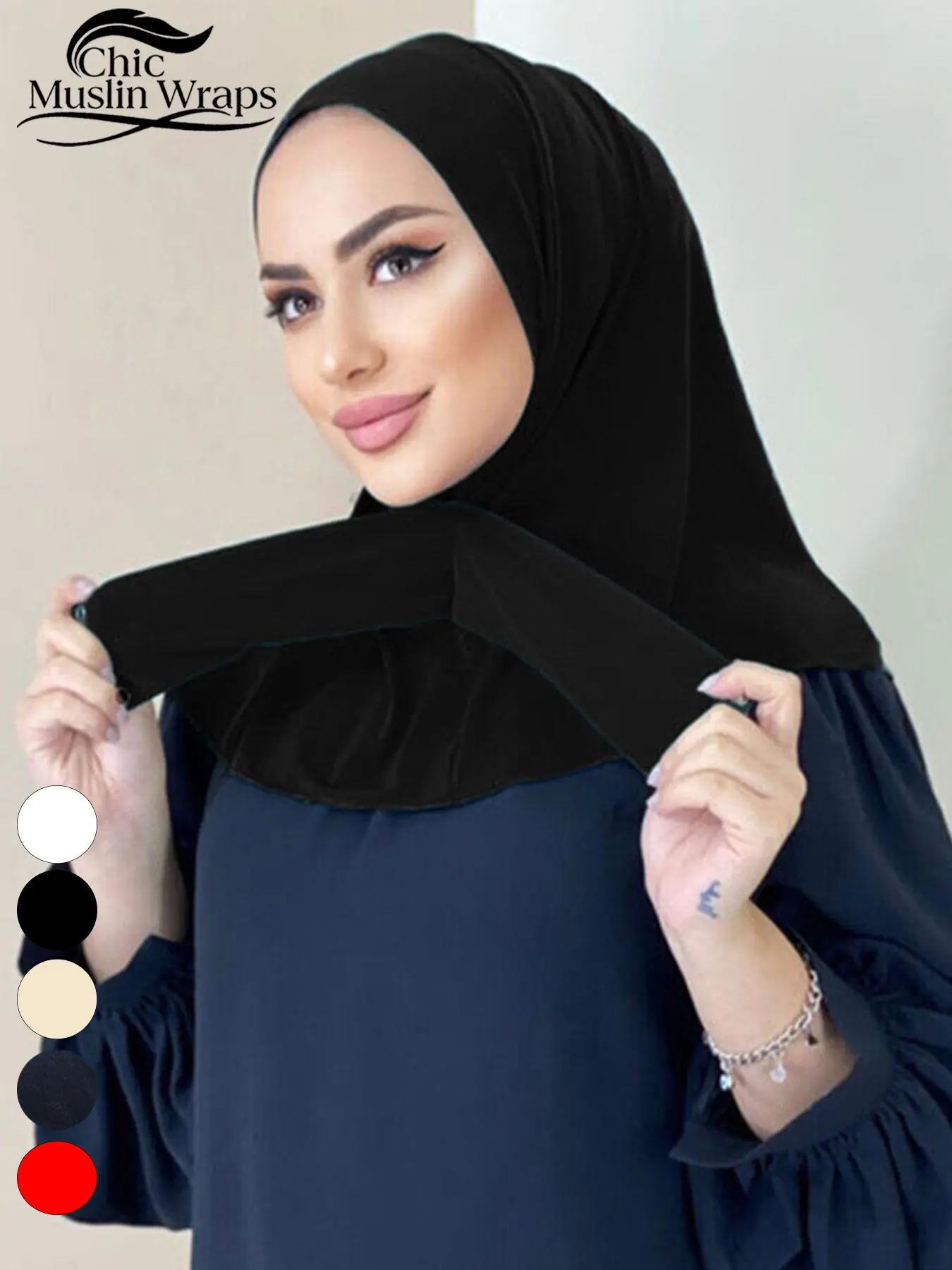 Women's Solid Color Button Hijab Cap, Soft Breathable Jersey Muslim Hijab, Solid Color Khimars, Modest Instant Hijab, Muslim Headscarf Cover, Perfect for Daily Prayer & Casual Wear, Stretchy Modesty Hijab