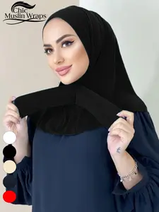 Women's Solid Color Button Hijab Cap, Soft Breathable Jersey Muslim Hijab, Solid Color Khimars, Perfect for Daily Prayer & Casual Wear
