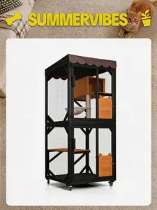 Summervibes Aivituvin-Large/Medium Outdoor Cat Enclosure With wheels,Catio,Scratching Post and Hammock,Cat Enclosure For Indoor Cat,