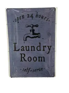 Open 24 hours Laundry Room self-serve Tin Sign Laundry Room Humor 8x12"