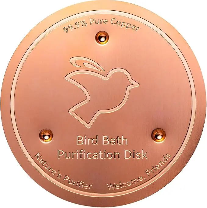 Bird Bath Copper Disk, 0.6mm Reinforced 99.99% Pure Copper Cleaning Disk with Triple-Point Support for Physical Safe Clean Water All-Season, Universal Fit for Outdoor Birdbaths, Bowl
